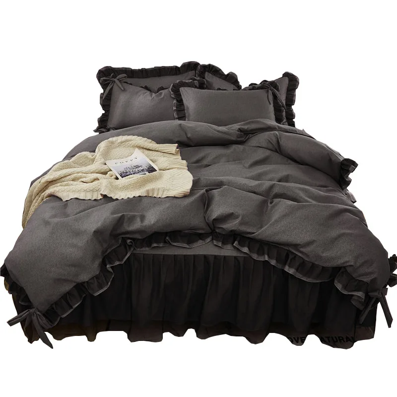 

Garden Hot Style Black Lace Four-piece Princess Wind Bed Skirt 1.5/1.8m Bed Bedding Set Bed Comforter Set Home