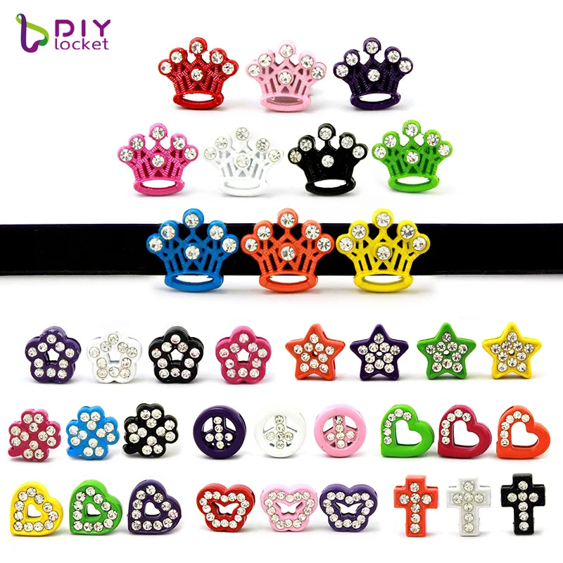 10 шт./лот оптовая продажа 8 мм смешанный стиль красочные слайд амулеты со стразами