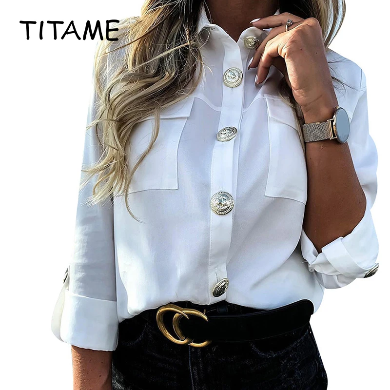 Женская блузка TITAME Повседневная Блузка на пуговицах с карманами офисная