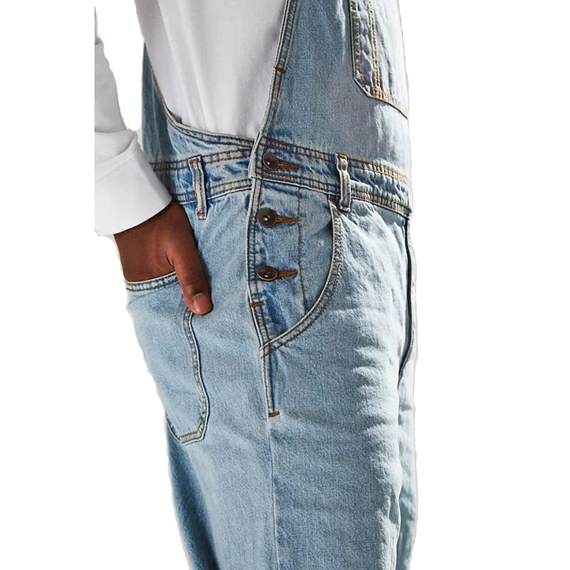 KIOVNO Men's Fashion Casual Jeans Jumpsuits Front Pockets High Street Denim Bib Overalls Male Streetwear Pants Washed Sie S-3XL | Мужская