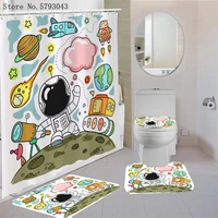 34pcs cartoon astronaut bathroom rug set rocket plant pedestal rug lid toilet cover bath mat home textile shower curtain set