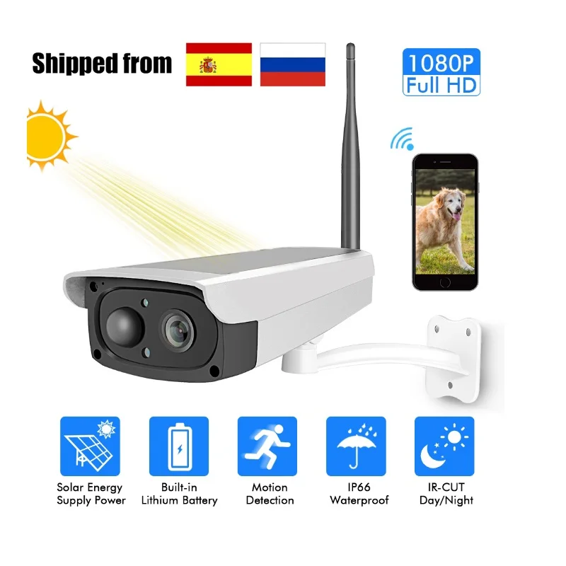 HD 2MP 1080 P водонепроницаемая для помещений и улицы wifi беспроводная Солнечная
