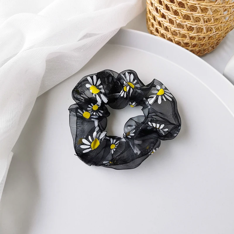 Hair Ring Daisy Elastic Bands Tie Net Accessories Floral Scrunchies Rubber Organza Hairbands Transparent Ponytail Pink |