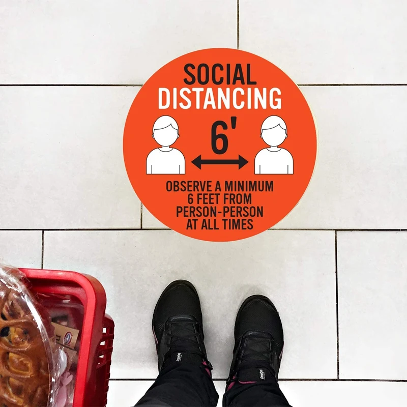 

6 Pack 11 inch social Distancing Floor Decals - Safety Floor Sign Marker - Maintain 6 Foot Distance -Anti-Slip Sticker