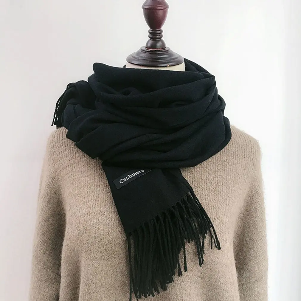 

Soft Cashmere Scarves Women 2020 Autumn New Solid Color Wraps Thin Long Scarf with Tassel Casual Lady Winter Female Shawl