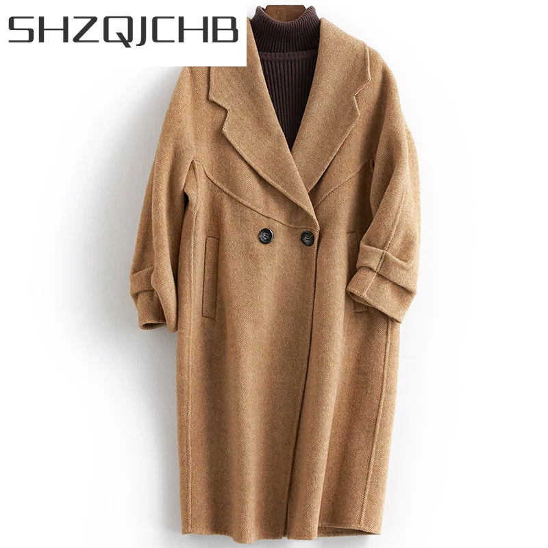 

SHZQ осенне-зимнее женское Шерстяное Пальто, шерстяные пальто, женские свободные длинные куртки, элегантная женская весенняя одежда LWL1317