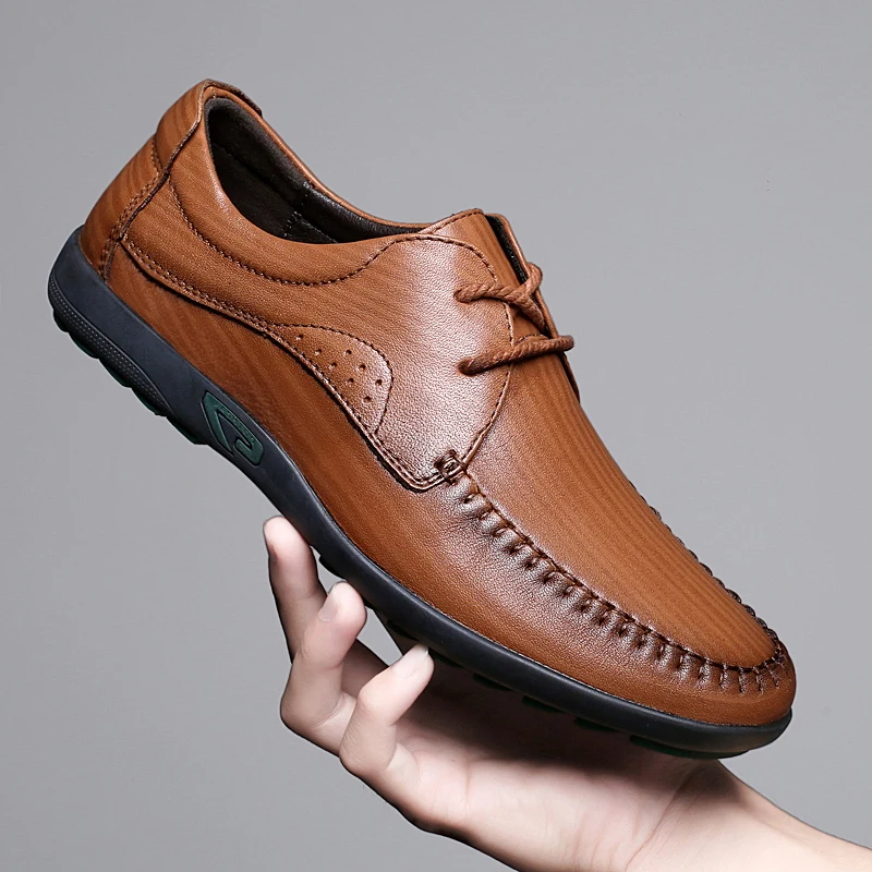 

Men's Business Dress Shoes Fashion Hand Stitched Oxford Shoes Moccasin Trend Lace-Up Shoes Genuine Leather Men Casual Shoes