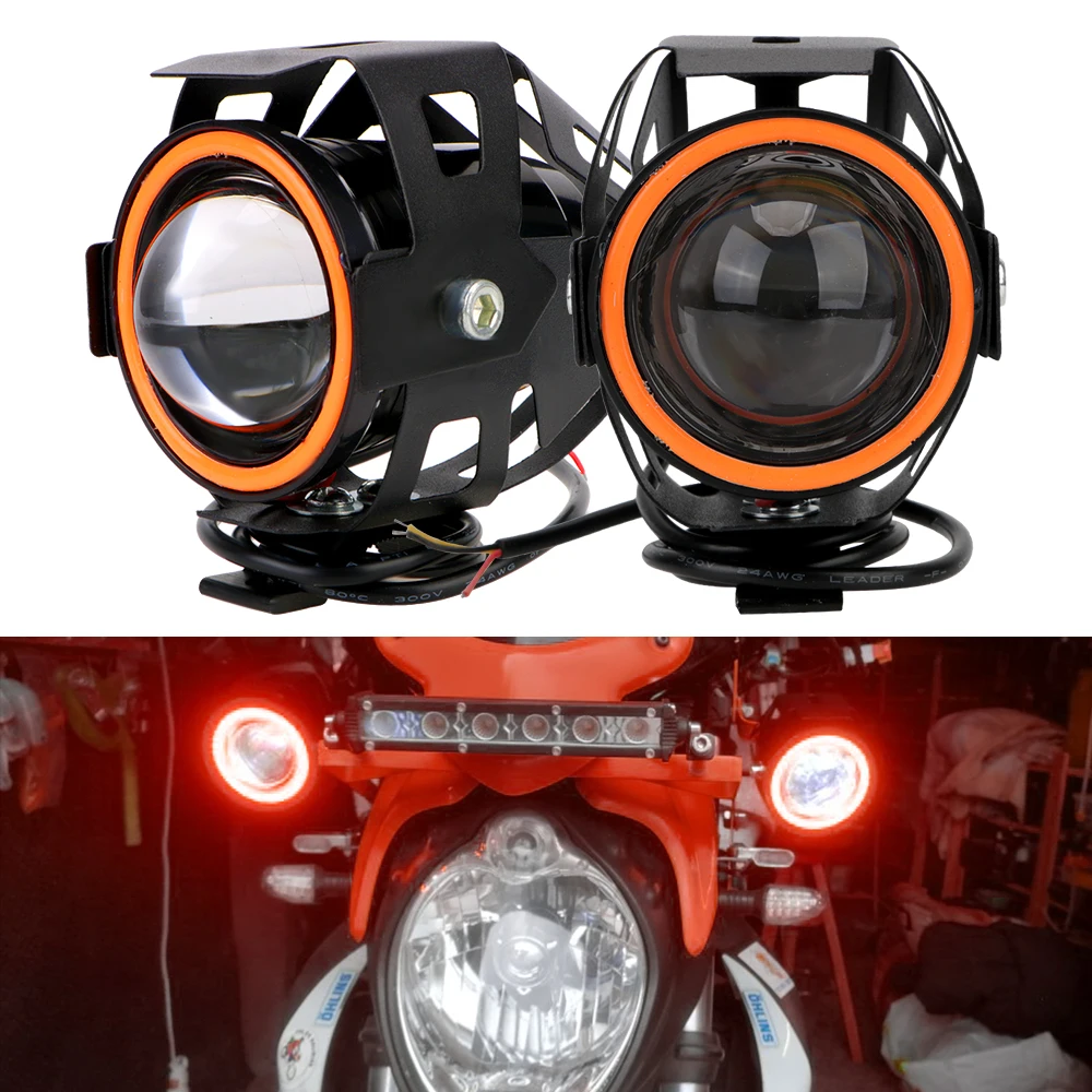 

2Pcs/set Motorcycle Headlights LED Motorcycle Angel Eyes 125W Spotlights U7 Headlamp Motorbike LED Auxiliary Lamp Universal