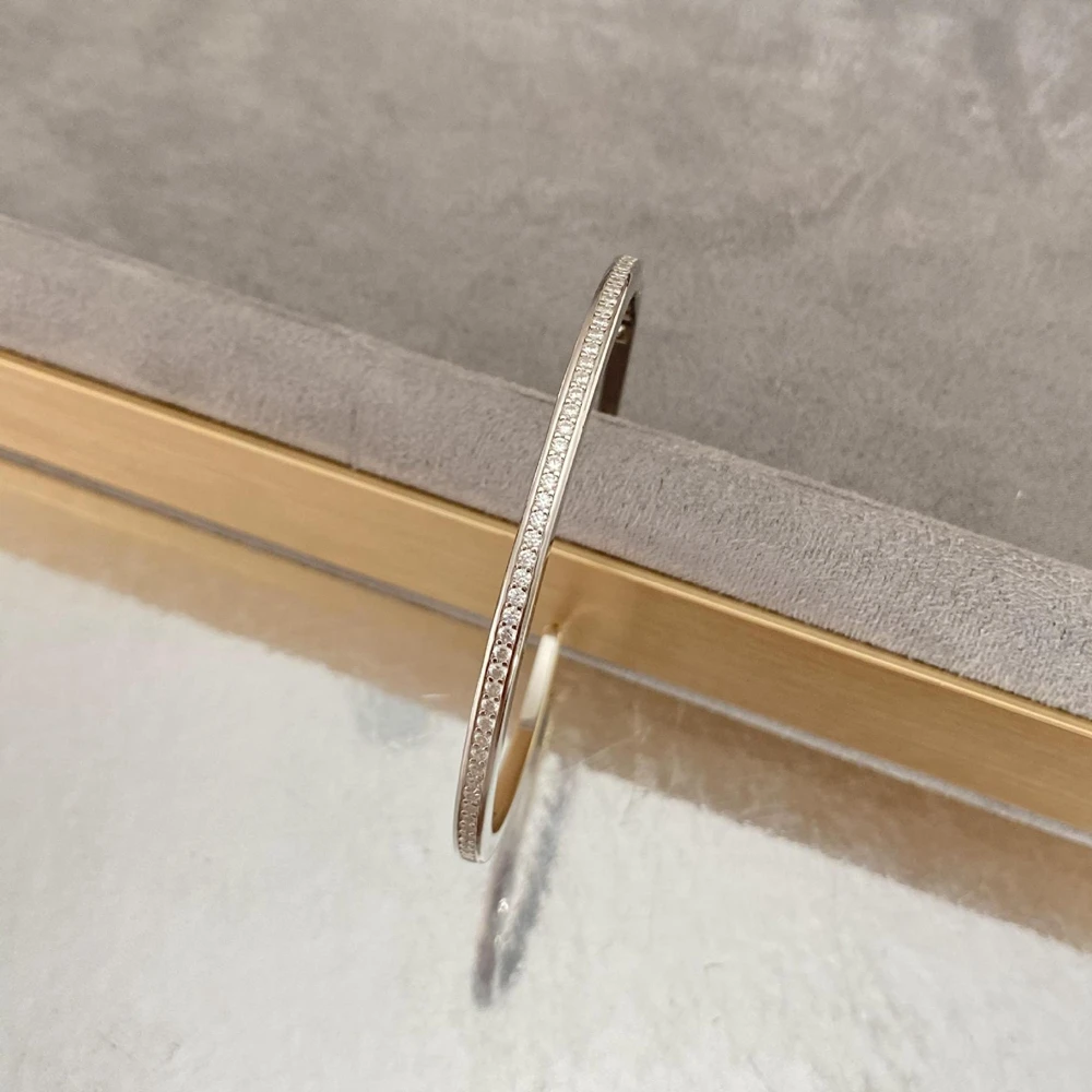 

Wong Rain 100% 925 Sterling Silver Created Moissanite Classic Women Bangle Charm Bracelets Wedding Engagement Fine Jewelry Gifts