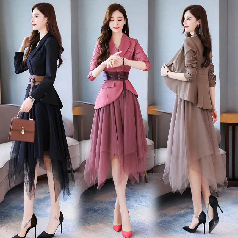 women Net skirt suits office lady suit lady uniform Formall skirt and suits jacket 2 piece set  women blazer skirt set