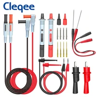 cleqee p1308c 20pcs multimeter test leads kit with banana plugtest hook cable puncture probe replaceable needle alligator clip