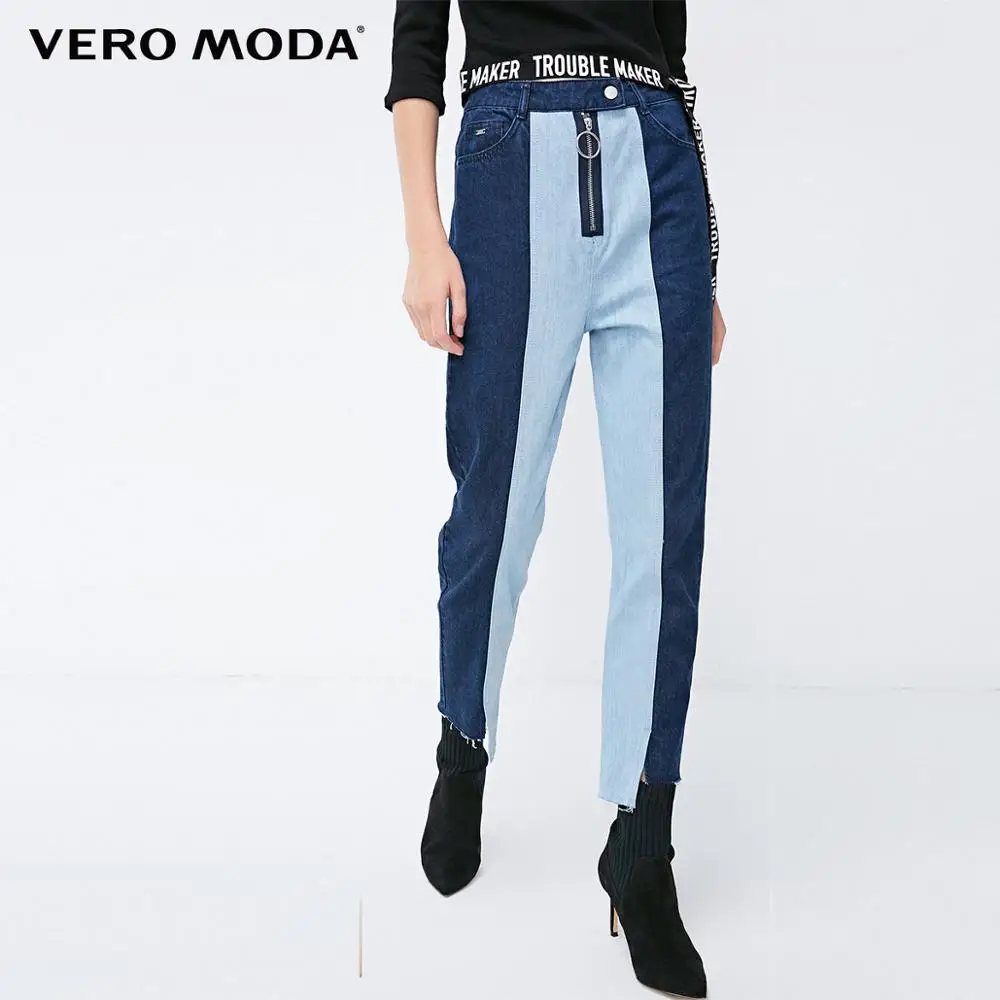 Vero Moda Новые поступления уличный стиль женские сплайсированные Высокая талия укороченные джинсы | 318449530