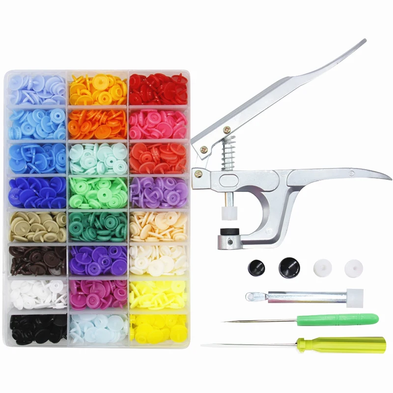 

T5 24 Colors Children's Clothing 360 Sets of Resin Snap Button + Installation Tool Pliers Snap Buttons for Baby Cloth Romper