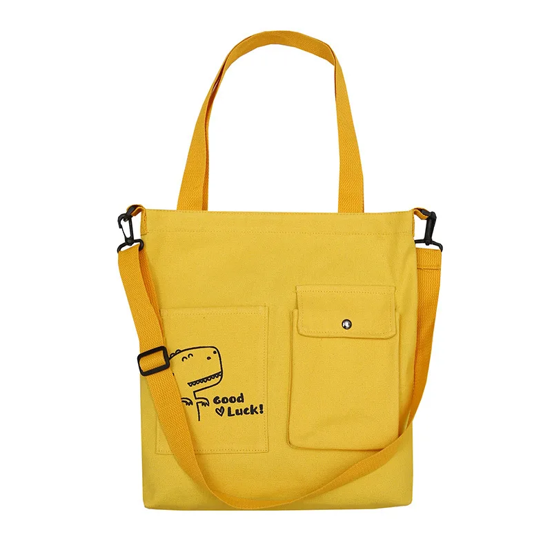 Холщовая дамская сумка PURFAY на плечо хлопковый тоут для покупок с динозаврами