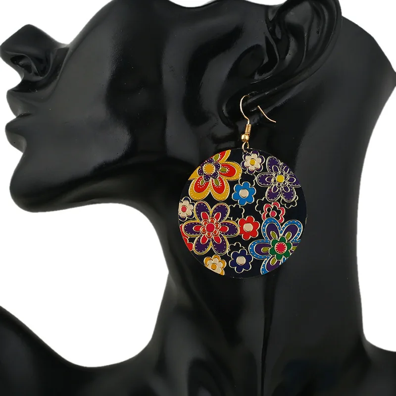 JQUEEN Fashion Design Flowers Geometric Round Earrings For Women Ethnic Oil Eardrop Brincos Oorbellen Bijoux Femme | Украшения и
