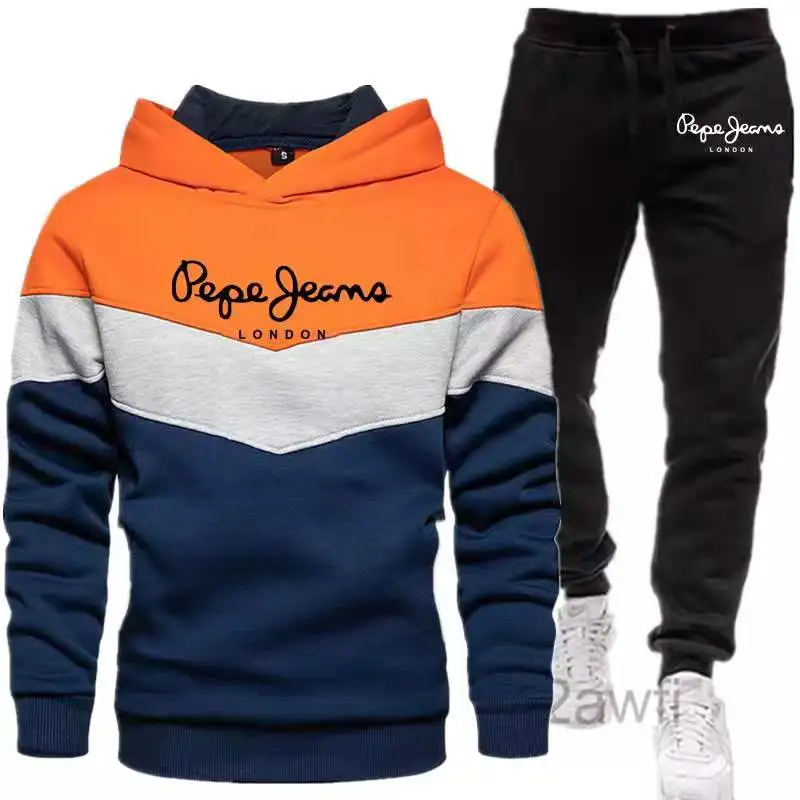 

Новинка Осень-Зима мужская Спортивная толстовка с цветными блоками спортивный костюм из двух предметов Повседневный брендовый флисовый те...