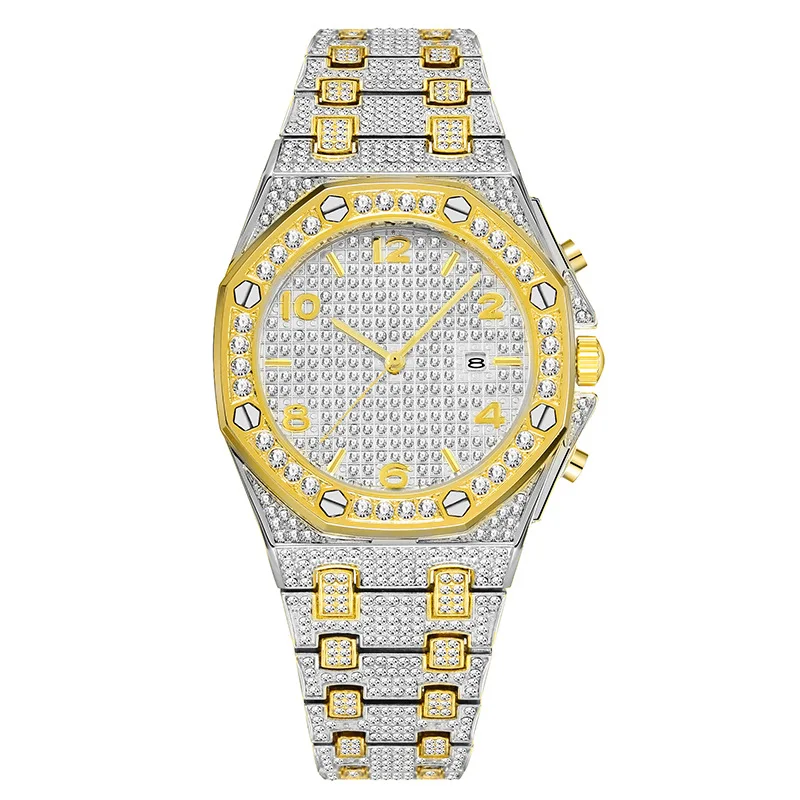 Роскошный Топ Бренд Ice Out часы для мужчин полный АЛМАЗ 18 К золото Iced out хип хоп
