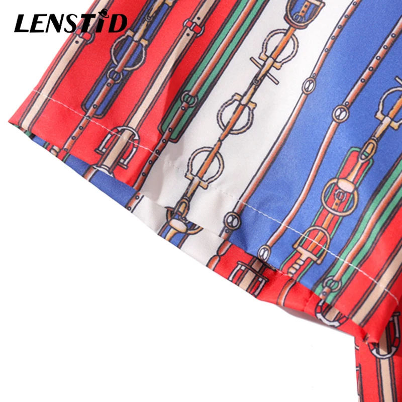 Мужская рубашка в стиле хип-хоп LENSTID винтажная Гавайская пляжная с ремнем на