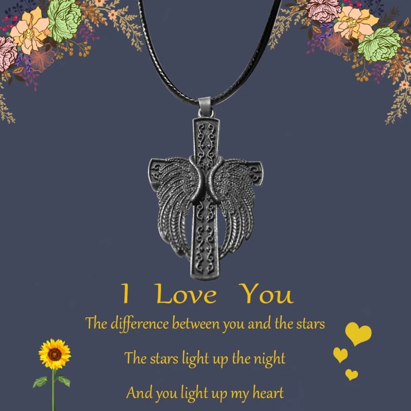 

Angel Wing and Cross Necklace Men and Women Couple Gift Pendant Retro Necklace for Jewelry Decoration