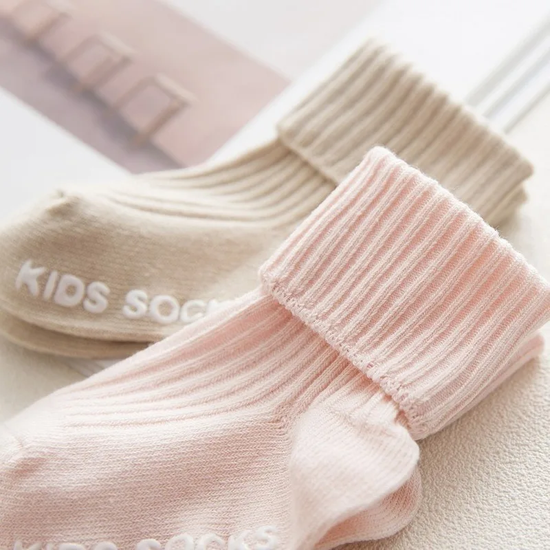 Calcetines de punto doble con rayas verticales lisas para ni&ntilde;os, primavera y verano-4