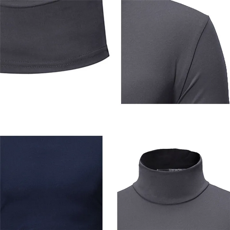 Long Sleeve Turtleneck T-shirt Men Cotton Men's Brand Clothing Stretch Slim Fit Base Tee Shirt Tops High Neck | Мужская одежда