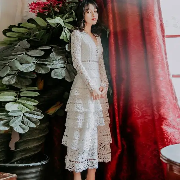 Высокое качество белые элегантные вечерние Queen 2021 Новое поступление V воротником