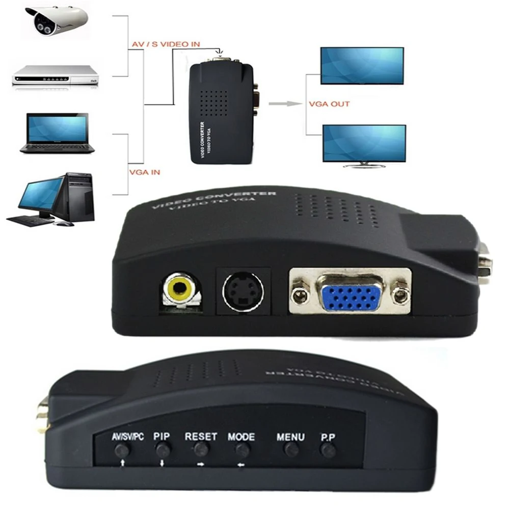 VANPOWER AV RCA Композитный S видео вход к VGA выход монитор преобразователь адаптер CCTV