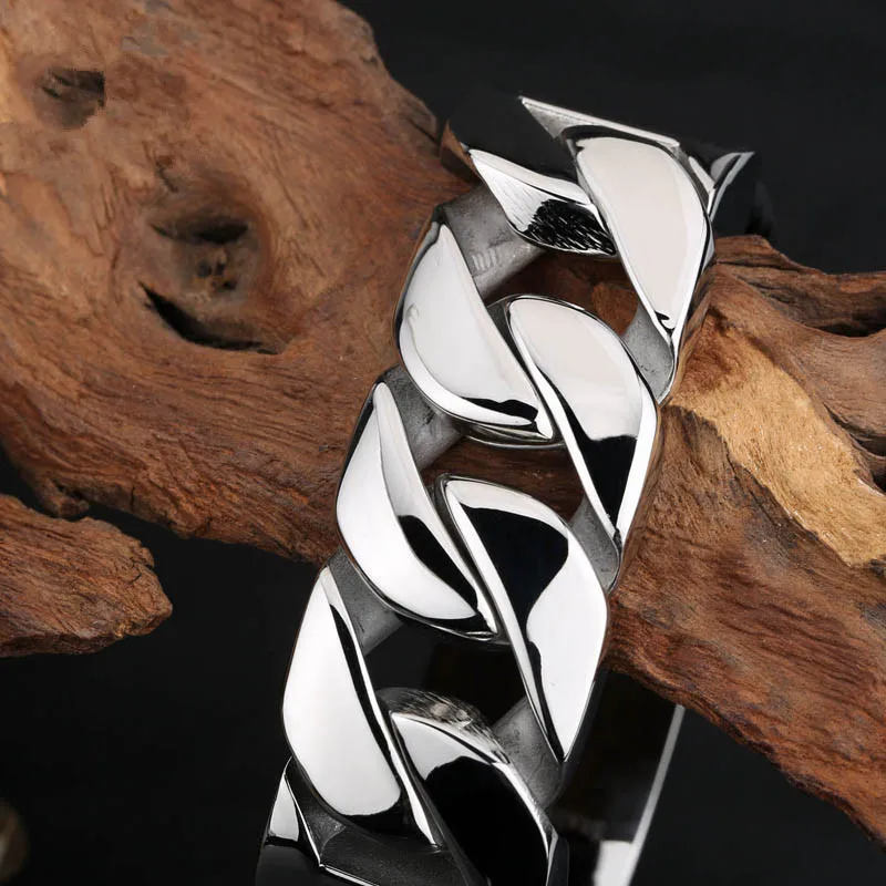

240mm Stainless Steel Link Chain bracelets Vintage Black Braided Leather Bracelet Men Western & American Fashion Jewelry