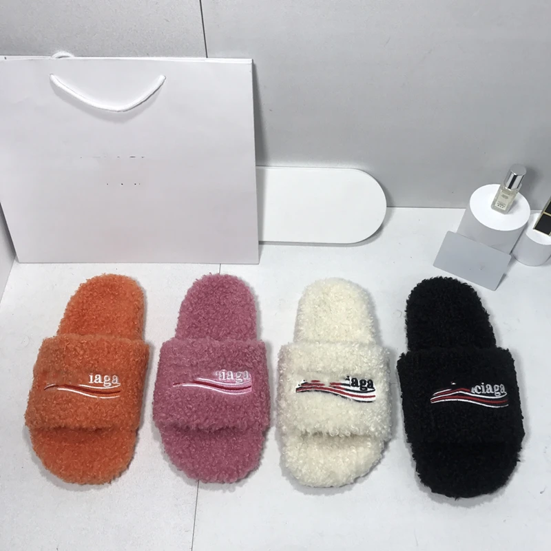 

Fashion Brand Slippers Women 2021 Autumn And Winter New Fur Furry Home Slippers Ladies Triangle Flats Casual Indoor House Shoes