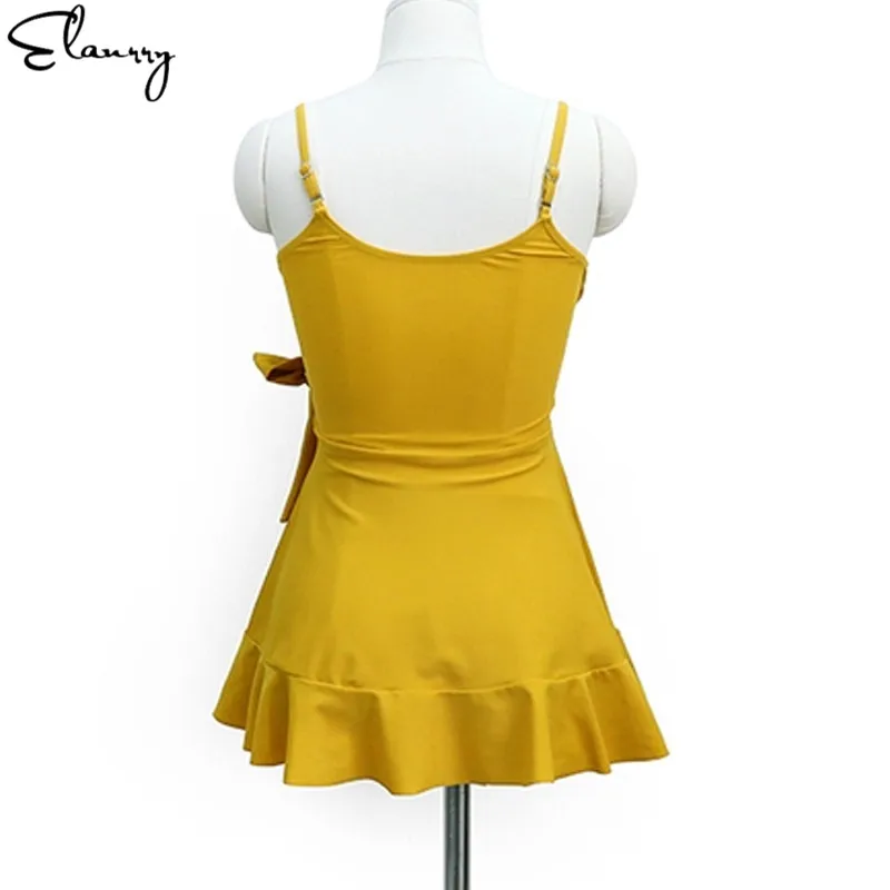 Женский слитный купальник 2019 года однотонная Купальная юбка с подкладкой