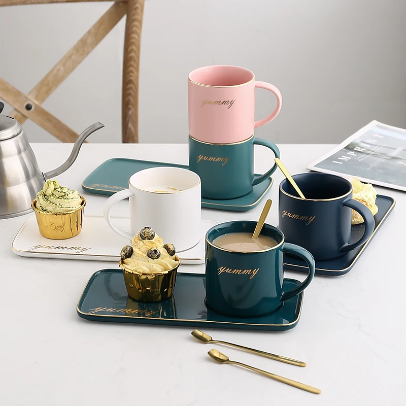 Набор керамических кофейных чашек с блюдцем в европейском стиле для дома и офиса