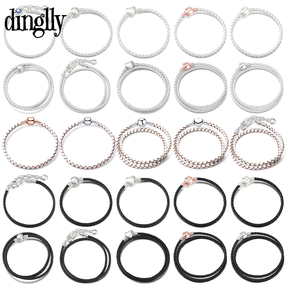 

Dinglly High Quality Black & White Braided Leather Bracelets For Women Men Fit Diy Beaded Leather Bracelet Accessory Basic Chain