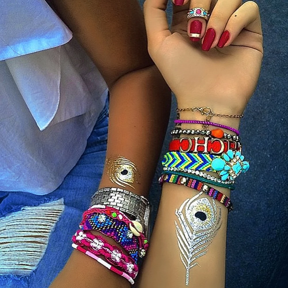 

New Waterproof Metallic Gold Silver Body Art Temporary Tattoo Sexy Flash Tattoos Sticker For Feather Pattern