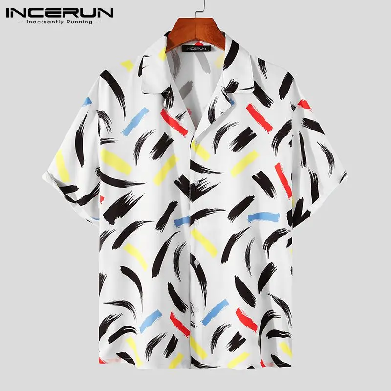 

INCERUN Men Printed Short Sleeve Shirts Hawaiian Beach Summer Button Camisa Male Loose Breathable Lapel Blusas Streetwear 5XL 7
