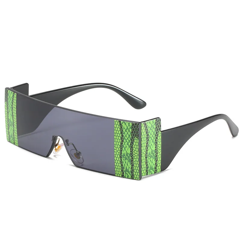 2021 Модные прямоугольные солнцезащитные очки со змеиным принтом женские