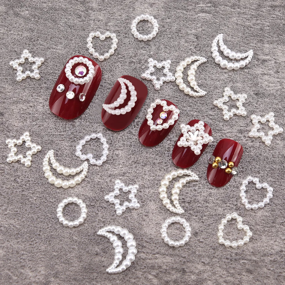 

Heart Moon Star White Pearl Shape Nail Beads for Nail Art Decoration