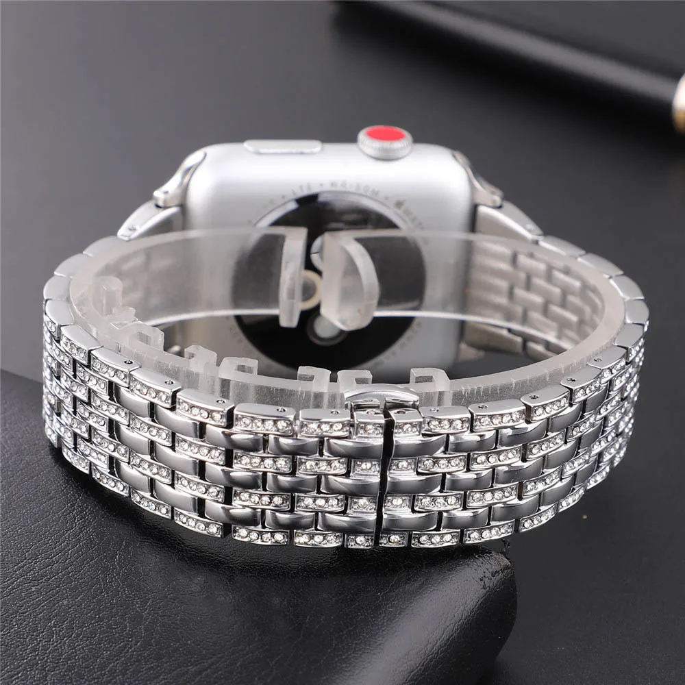 

Fashion Stainless Steel Diamond Bracelet for Apple Watch SE Band 40mm 44mm 38mm 42mm Wrist Strap Series 6 5 4 3 2 1 Metal Belt
