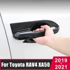 ABS углеродное волокно Автомобильная дверная ручка Чаша Защитная крышка Накладка Наклейка для Toyota RAV4 2019 2020 2021 2022 RAV 4 XA50 аксессуары