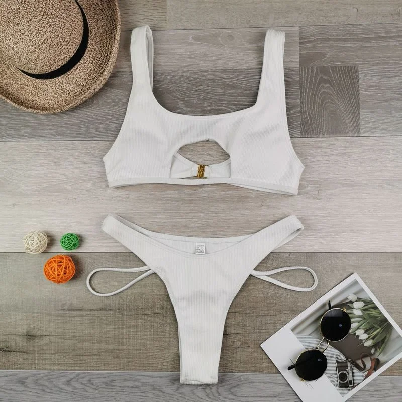 

Sexy Bikini Hollow Out Swimsuit Women Female High Cut Swimwear Solid Fashion Bathing Suit Beach Wear 2021 Two Piece Set Summer