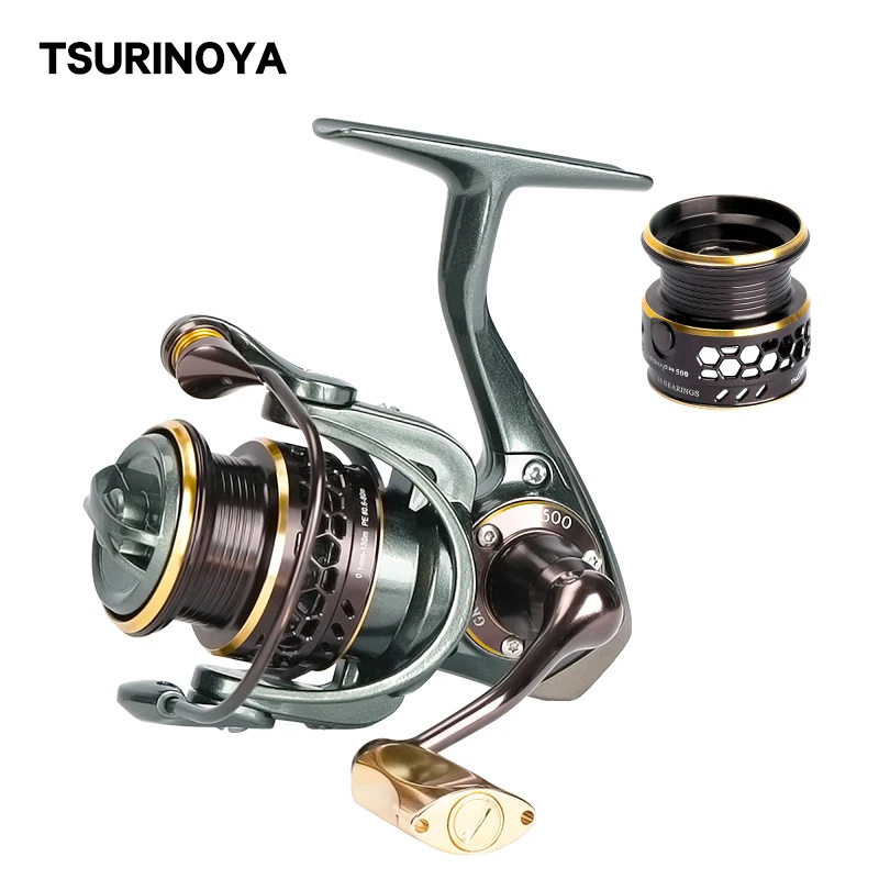 

TSURINOYA Bait Finesse Spinning Fishing Reel JAGUAR 500 1000 2 Spool Ultralight Reel Sahllow Spool Light Game Bass Trout Pike Co