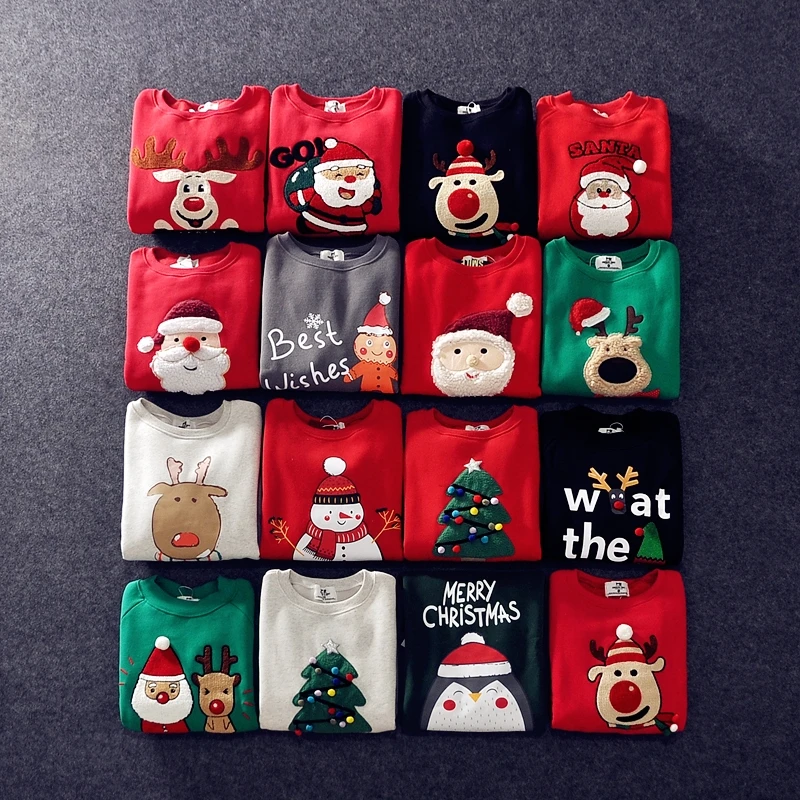 

Сочетающаяся Рождественская семейная одежда Mommy and Me, Женская фотосвитера на Новый год-худи, теплая толстовка с вышивкой в виде рождественск...