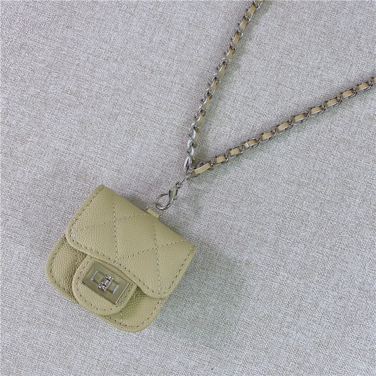 

2021 new online celebrity with leather mini fragrance rhombic chain earphone bag hanging neck mini bag