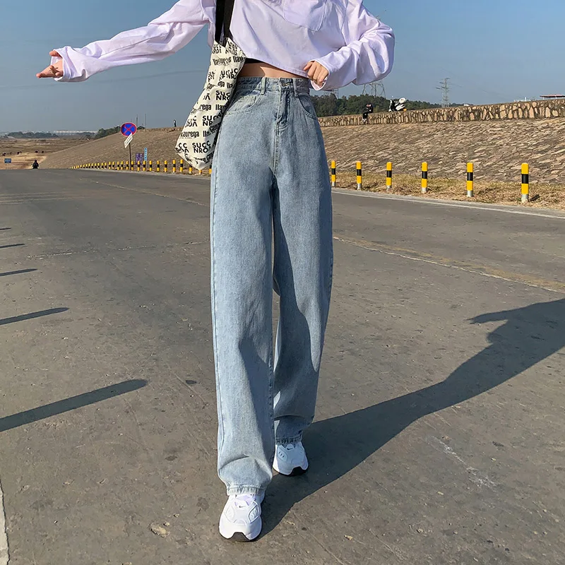 

Wide Leg Jeans For Women Bottom Baggy Denim Pants High Waist Full Length Clothing Trousers Vintage Streetwear 2021 New