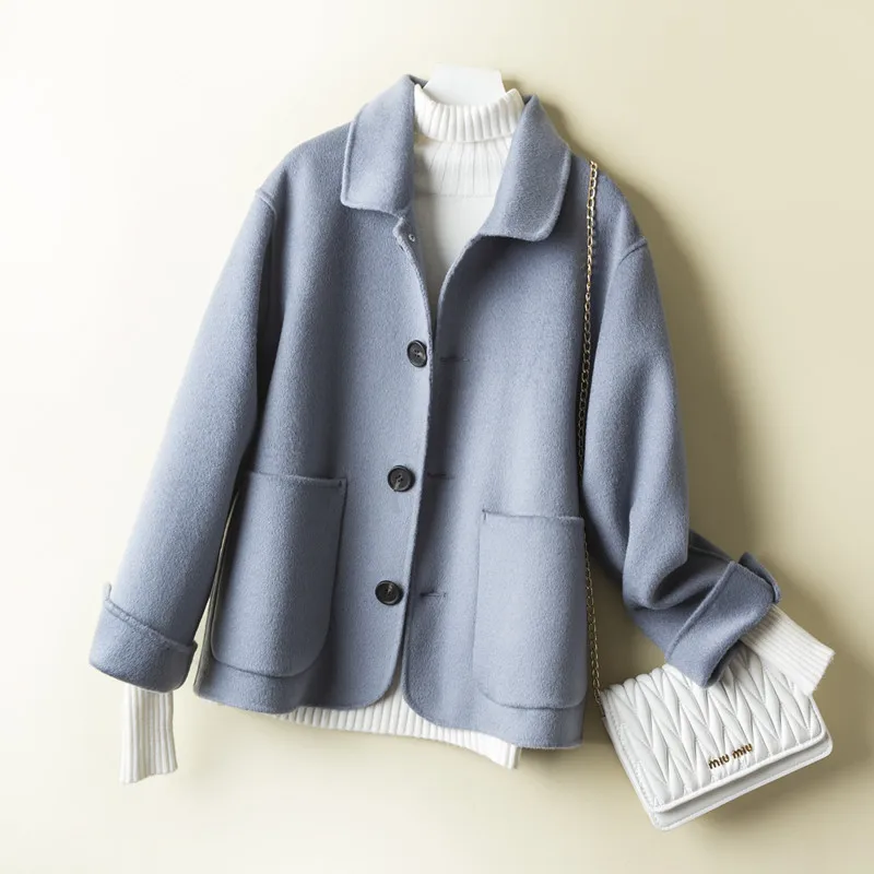 Корейская Повседневная 100% Шерстяное пальто сезон весна осень Элегантная женская