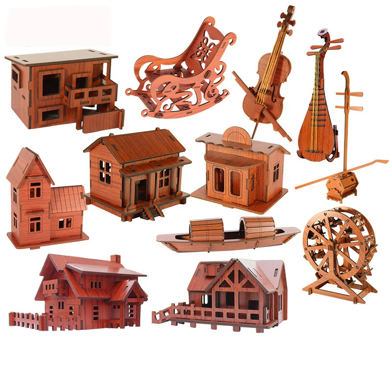 DIY House 3D Jigsaw Puzzles Toys Wooden Adult Children's Intelligence Levert Dropship For Children | Игрушки и хобби