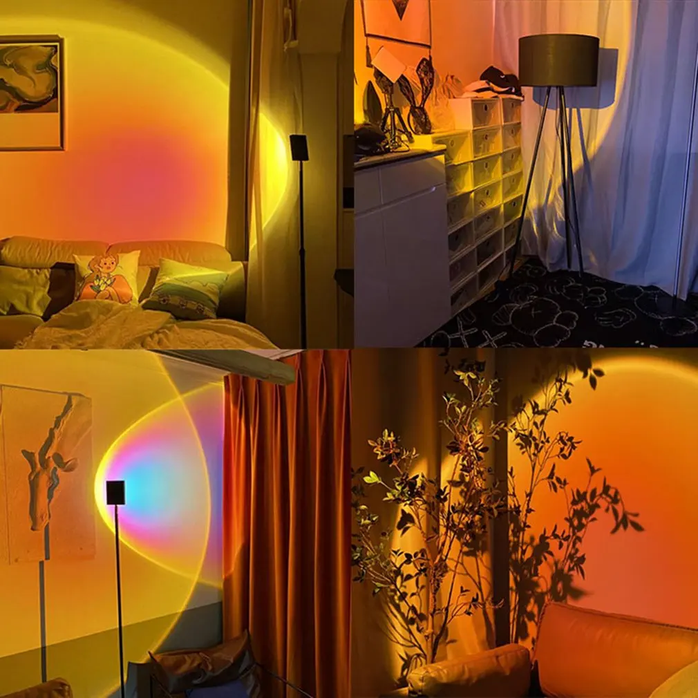 

USB Rainbow Sunset Red Projector Led Night Light Creative Decoration Floor Lamp for Bedroom Bar Coffee Store Wall Decoration