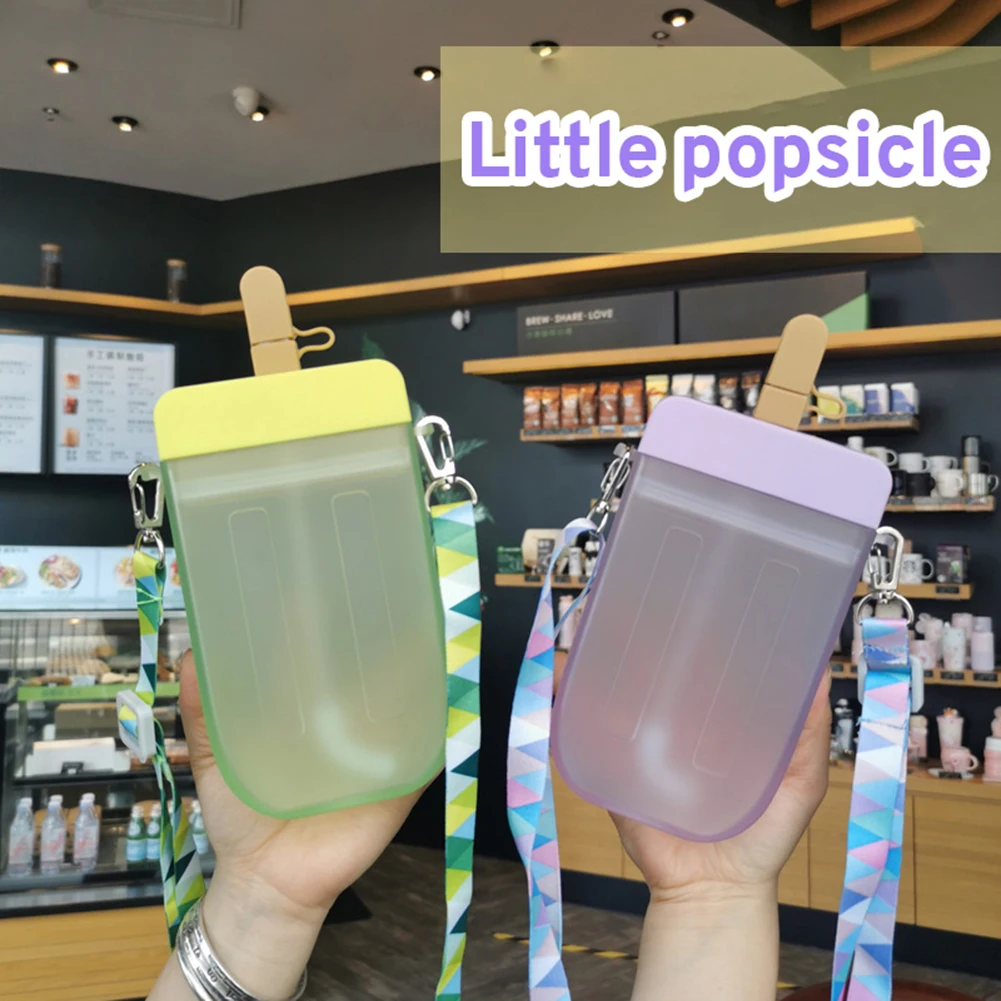 

Cute Sweet Ice Cream Water Bottle Plastic Water Bottles Kids Water With Straw Bottle Anti-fall Creative Portable Popsicle Cup