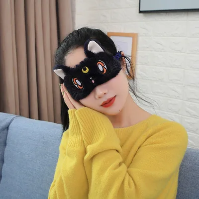 

Moon Warrior Luna Cat Plush Eye Mask Cosplay Cartoon Sleep Blindfold Breathable and Shading No Ice Bag Eye Mask