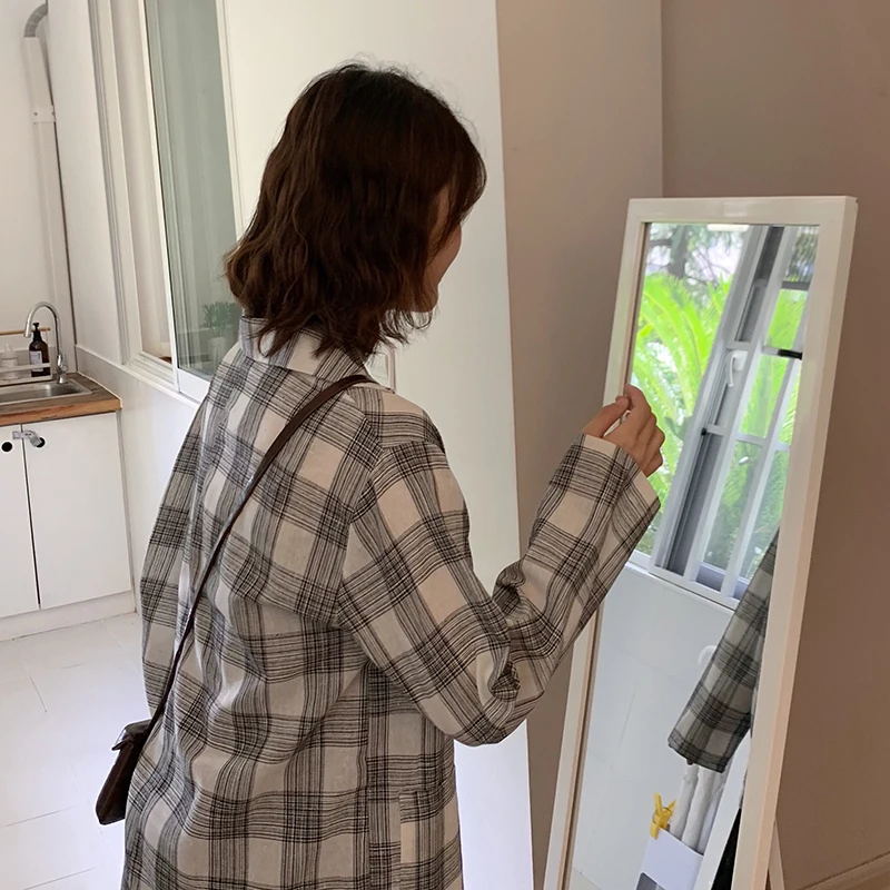 

Spring Autumn Blazers 2020 new Korean retro plaid loose wild small Suit British style Jacket Women Outerwear m136