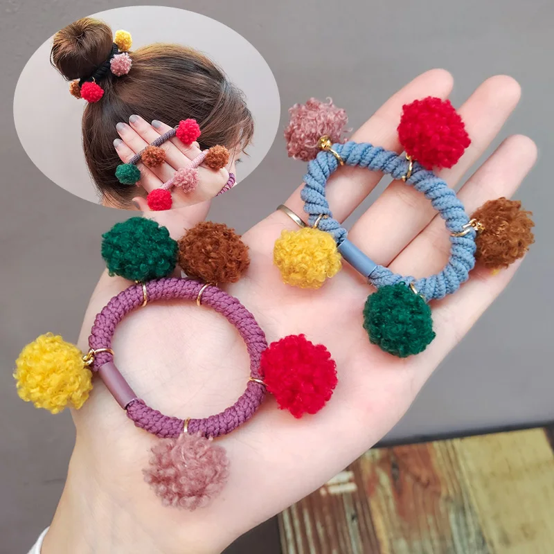 

Children Cute Plush Ball Hair Bands Elastic Girls Lovely Multicolor Hairball Rubber Bands Scrunchies Kids Hair Accessories